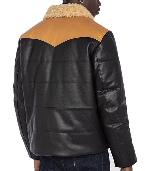 Mens Puffer Leather Jacket - Image 4