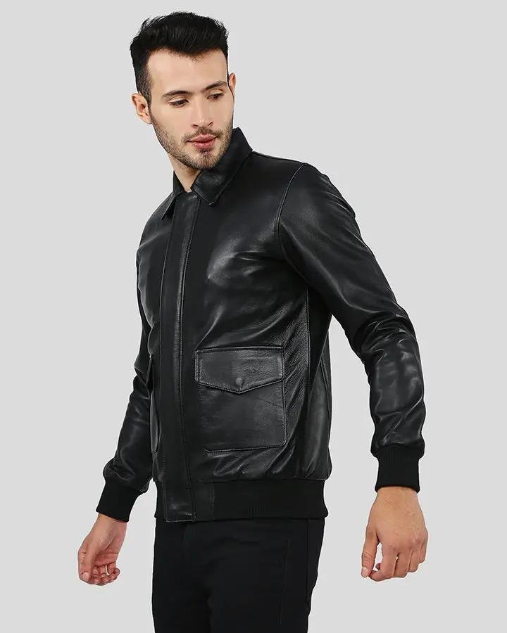WILT BLACK BOMBER LEATHER JACKET