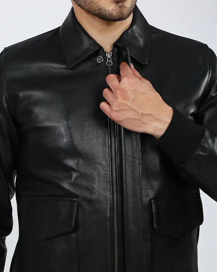 WILT BLACK BOMBER LEATHER JACKET - Image 3