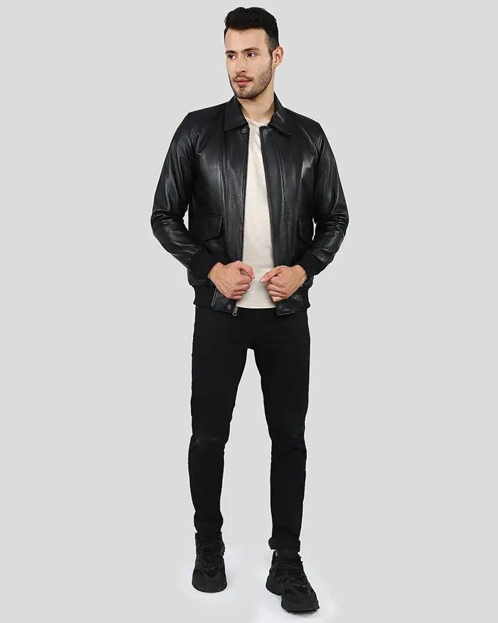 WILT BLACK BOMBER LEATHER JACKET - Image 2