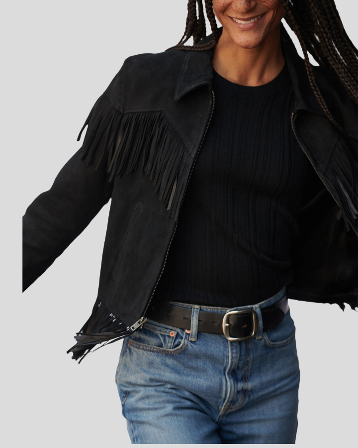 BOHO LUXE FRINGE BLACK SUEDE JACKET - Image 4