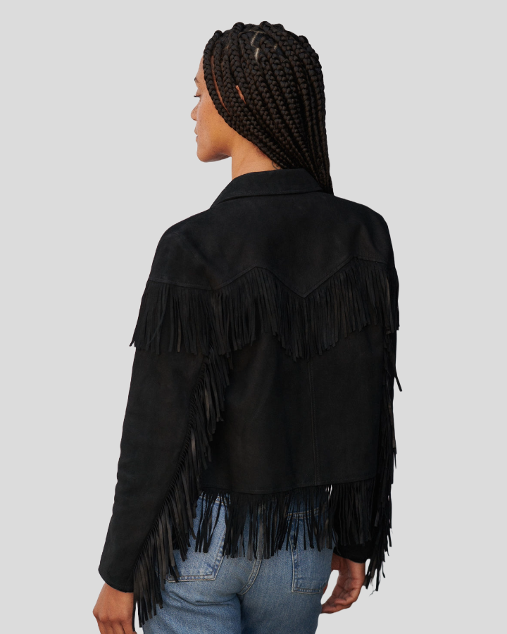 BOHO LUXE FRINGE BLACK SUEDE JACKET - Image 3