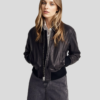 SLEEK CROPPED BLACK LEATHER BOMBER JACKET