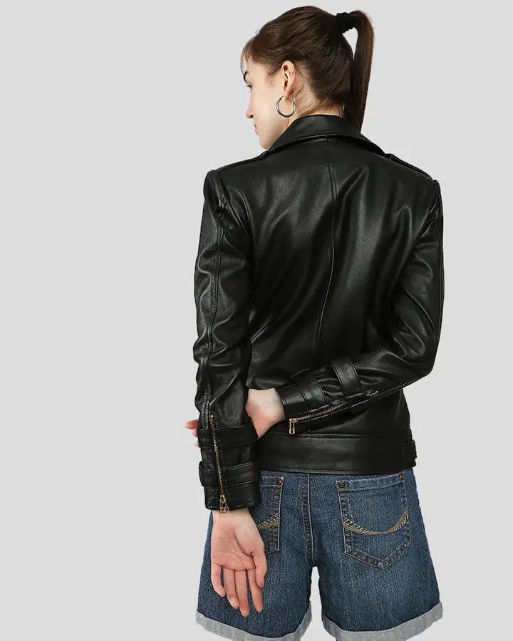WILLOW BLACK BIKER LEATHER JACKET - Image 2
