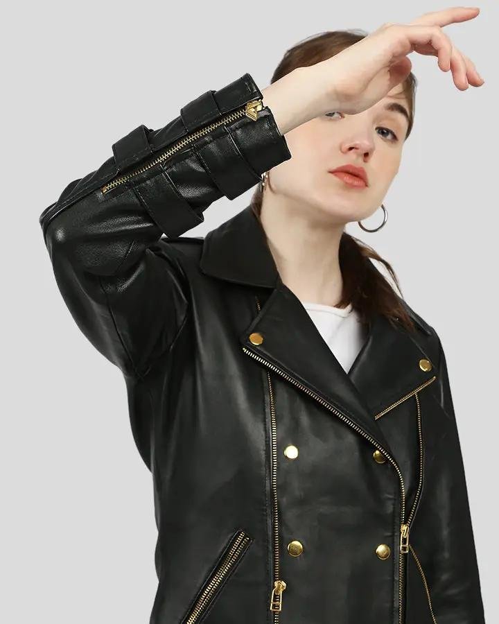 WILLOW BLACK BIKER LEATHER JACKET - Image 3