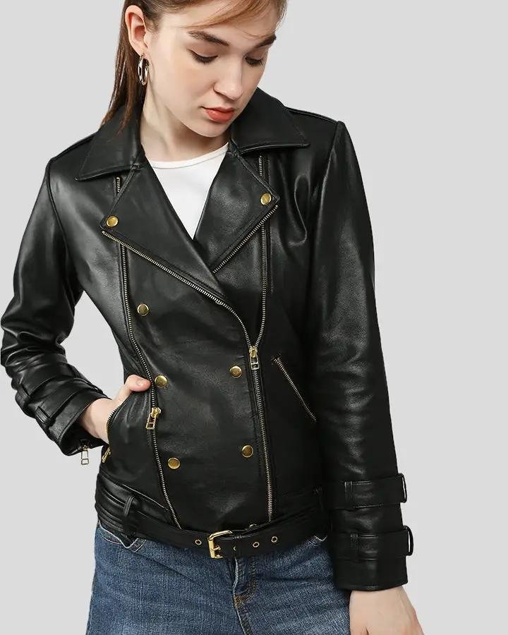 WILLOW BLACK BIKER LEATHER JACKET