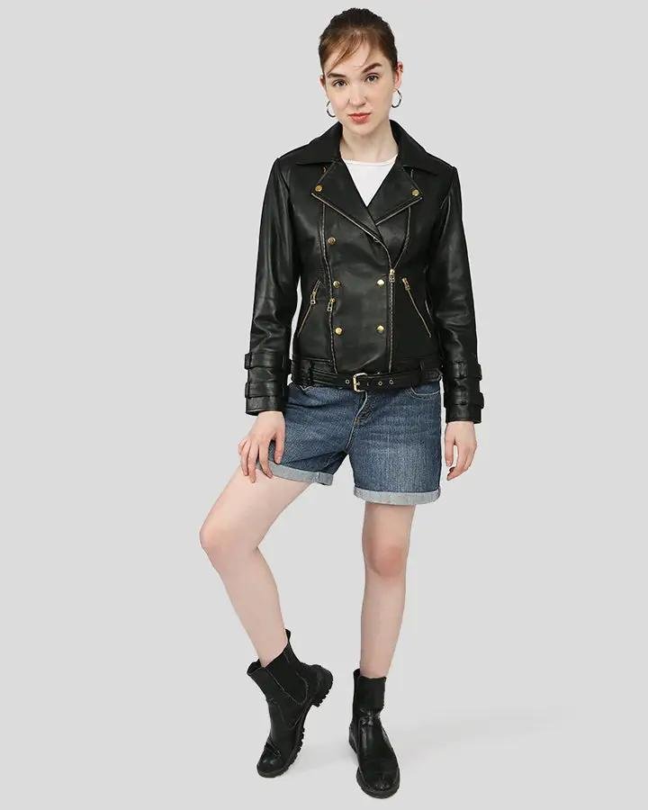 WILLOW BLACK BIKER LEATHER JACKET - Image 8