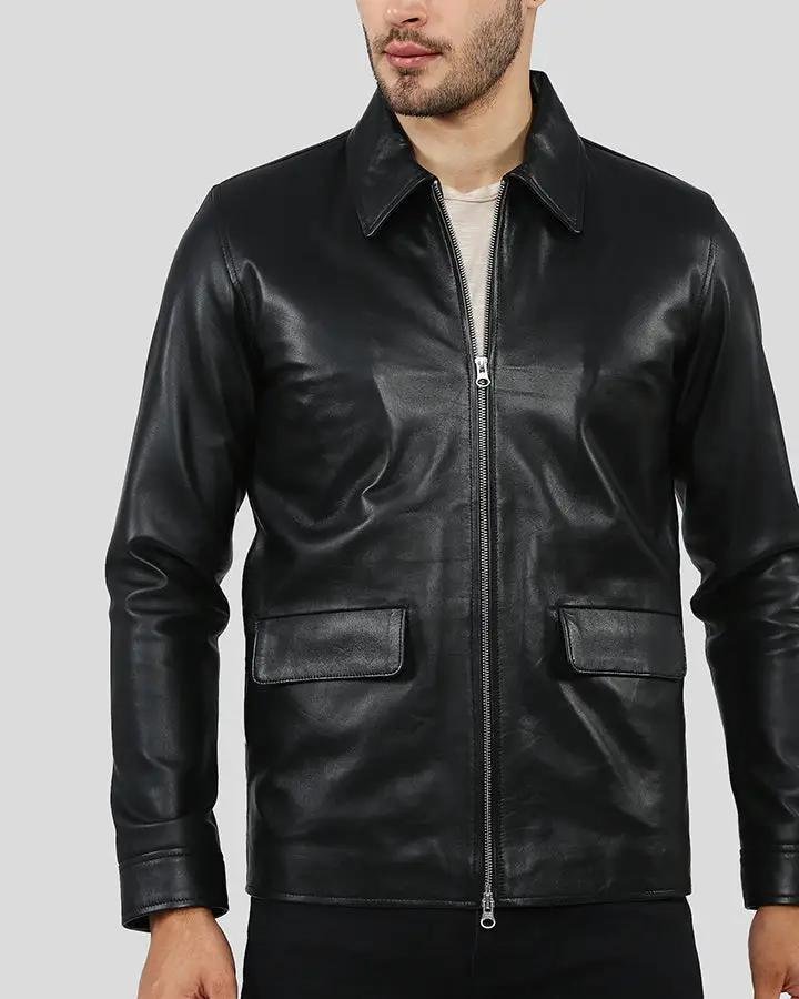 WARREN BLACK RACER LEATHER JACKET - Image 3