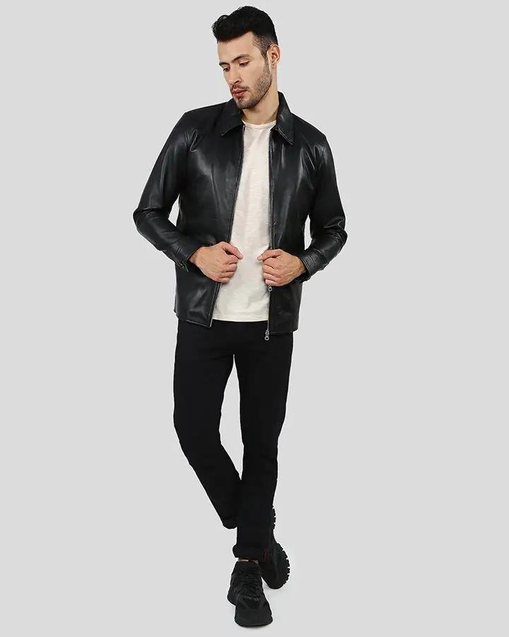 WARREN BLACK RACER LEATHER JACKET - Image 2
