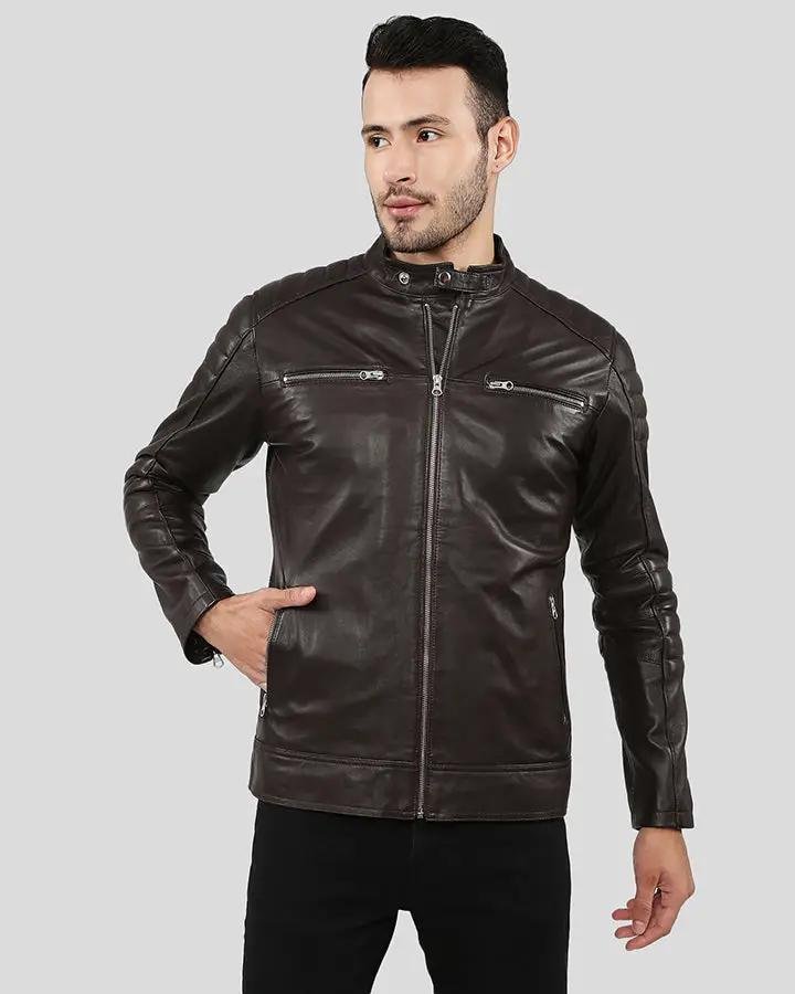 MASON BROWN QUILTED RACER LEATHER JACKET