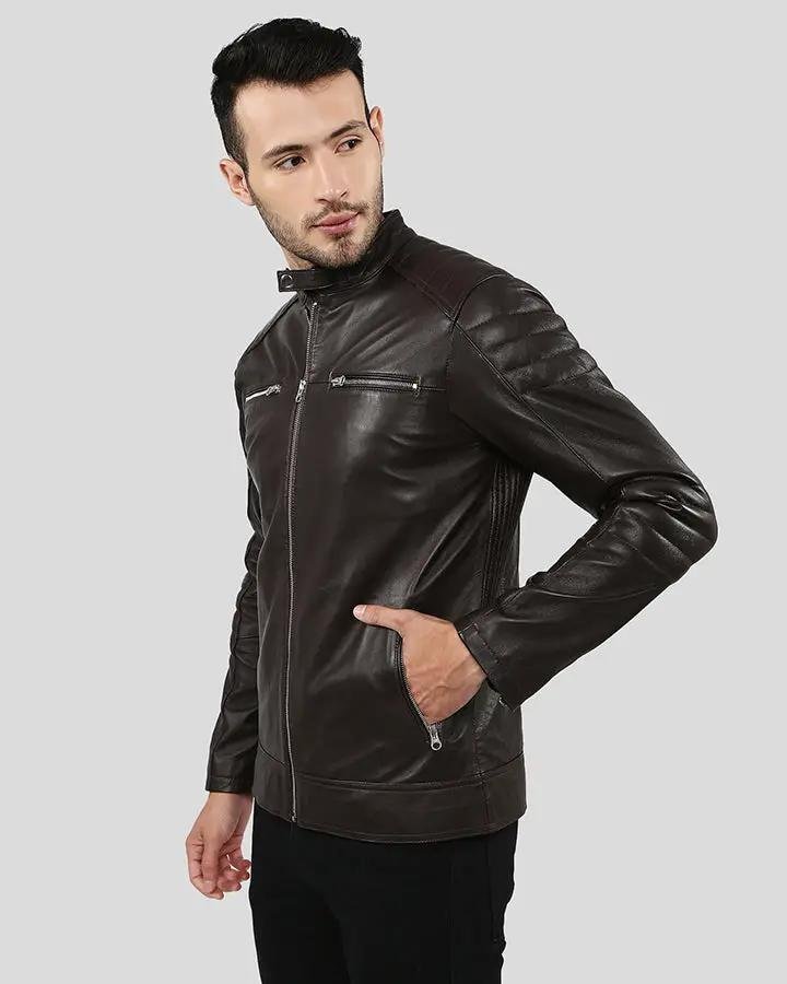 MASON BROWN QUILTED RACER LEATHER JACKET - Image 8
