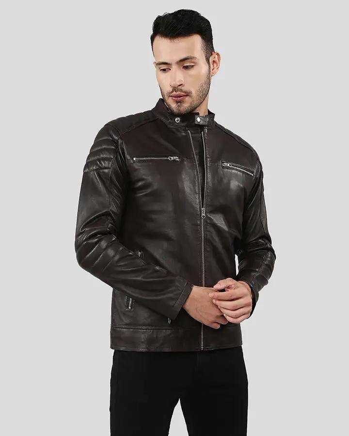 MASON BROWN QUILTED RACER LEATHER JACKET - Image 7
