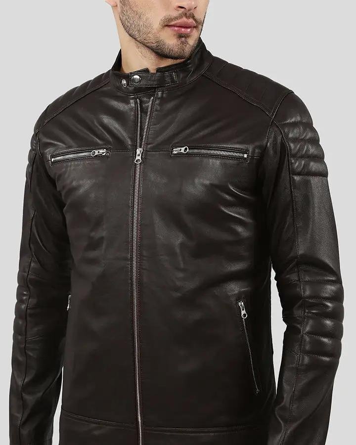 MASON BROWN QUILTED RACER LEATHER JACKET - Image 5