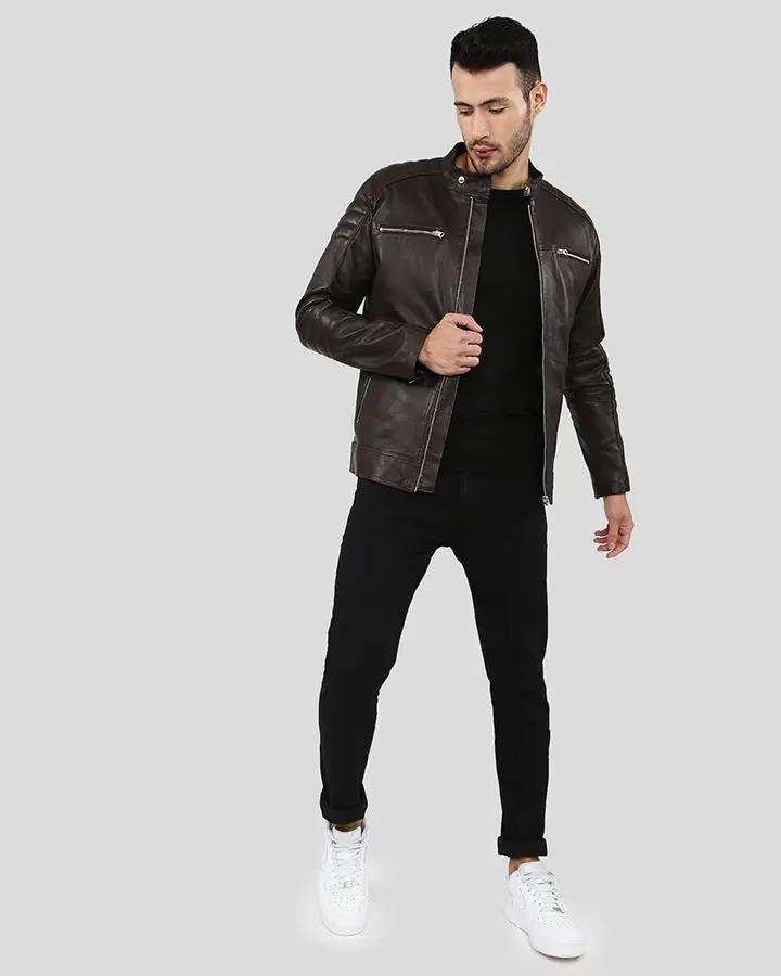 MASON BROWN QUILTED RACER LEATHER JACKET - Image 4
