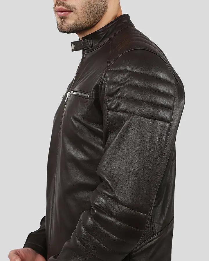 MASON BROWN QUILTED RACER LEATHER JACKET - Image 3