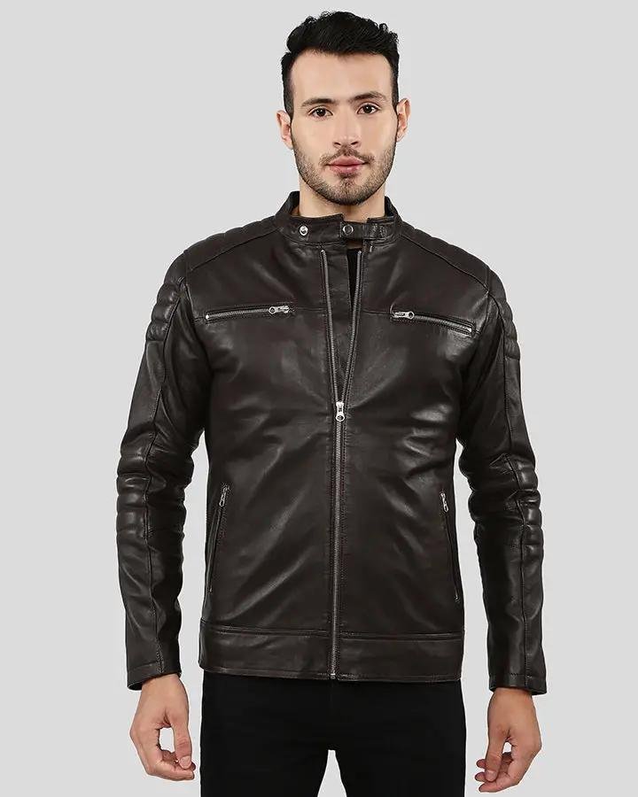MASON BROWN QUILTED RACER LEATHER JACKET - Image 2