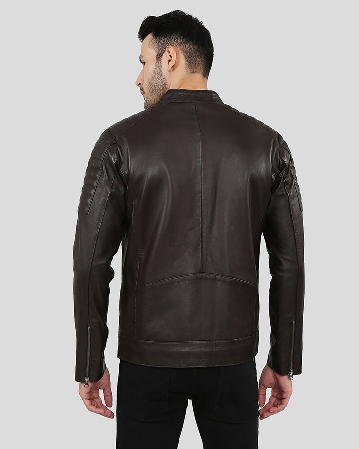 ASTRO BROWN RACER QUILTED LEATHER JACKET - Image 5