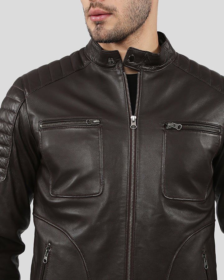 ASTRO BROWN RACER QUILTED LEATHER JACKET - Image 4