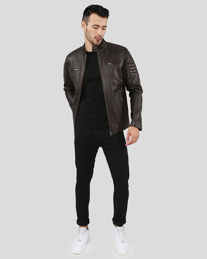 ASTRO BROWN RACER QUILTED LEATHER JACKET - Image 2