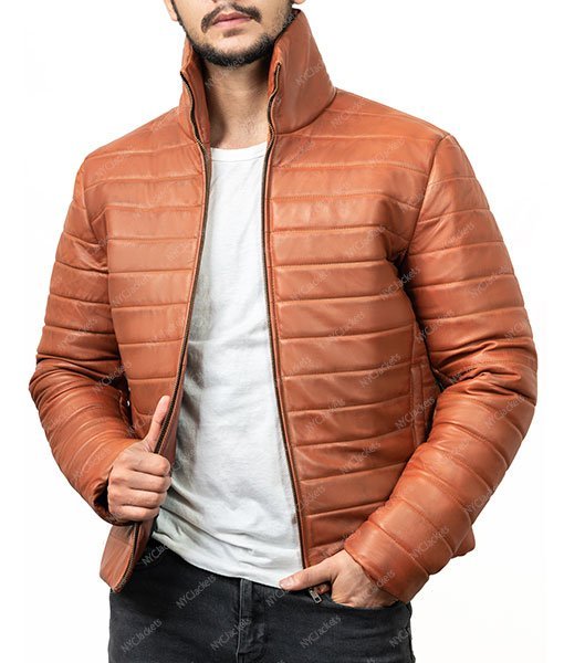 Rob Brown Leather Puffer Jacket