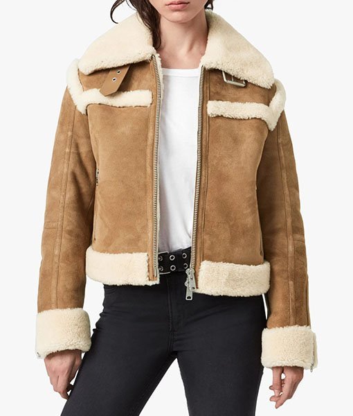 Vickie Suede Shearling Aviator Jacket