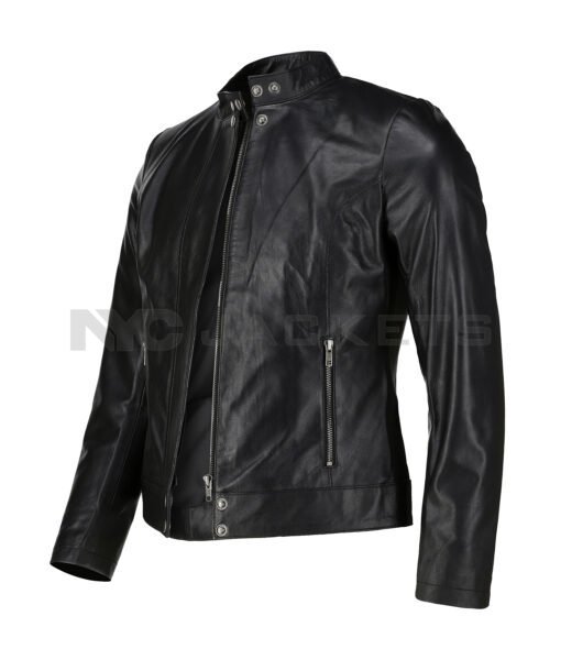 Women Black Biker Leather Jacket - Image 3