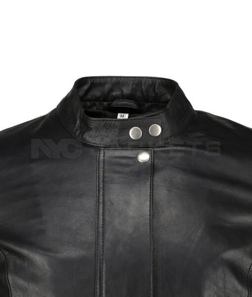 Women Black Biker Leather Jacket - Image 4