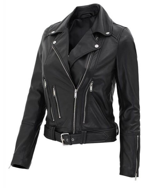Women’s Asymmetrical Motorcycle Leather Jacket - Image 2