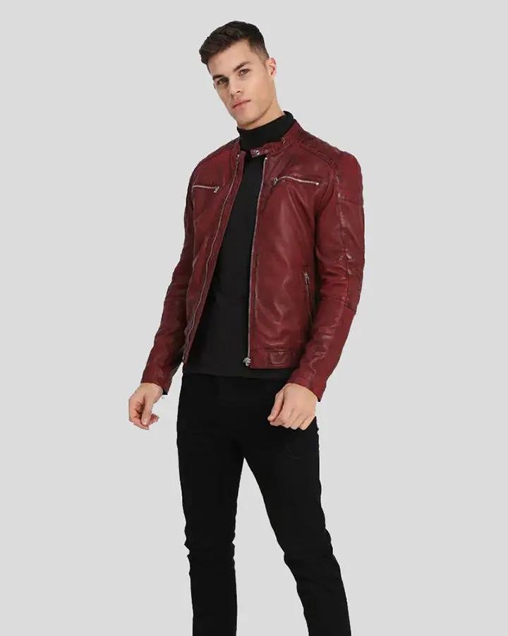 BEN RED BIKER LEATHER JACKET - Image 4