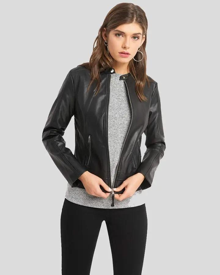CORA BLACK BIKER LEATHER JACKET