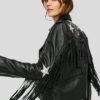 SLOANE BLACK BIKER LEATHER JACKET TASSELS