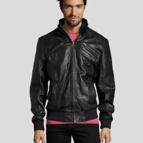MIKE BLACK BOMBER LEATHER JACKET