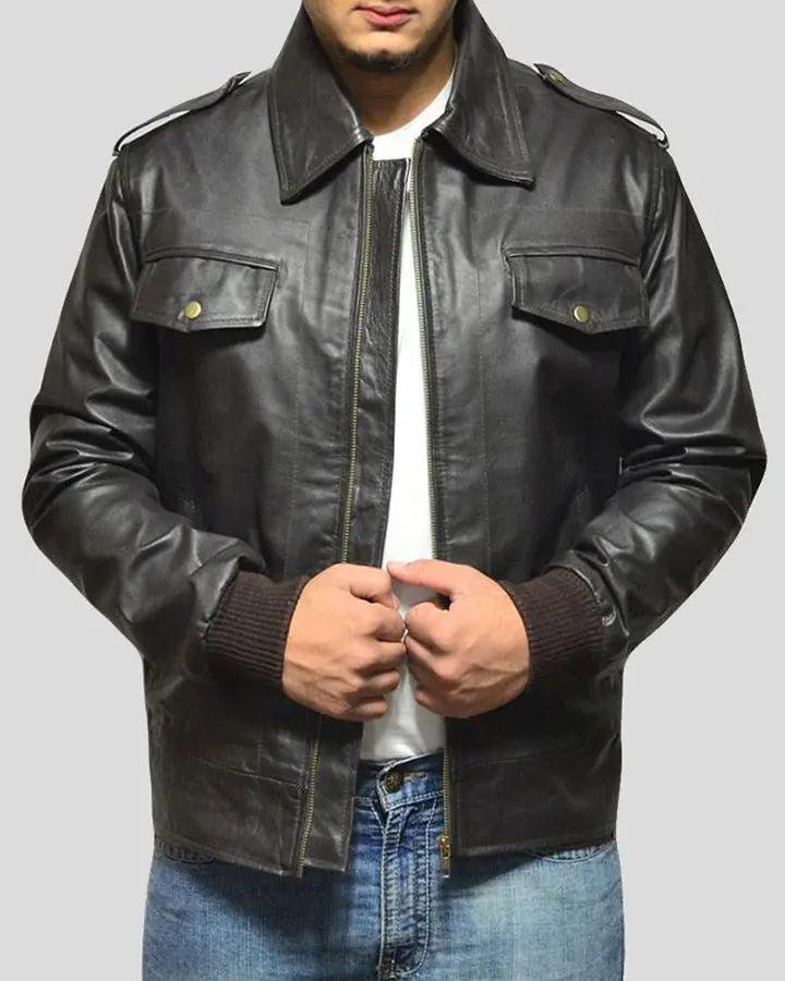 WILLY BLACK BOMBER LEATHER JACKET - Image 2