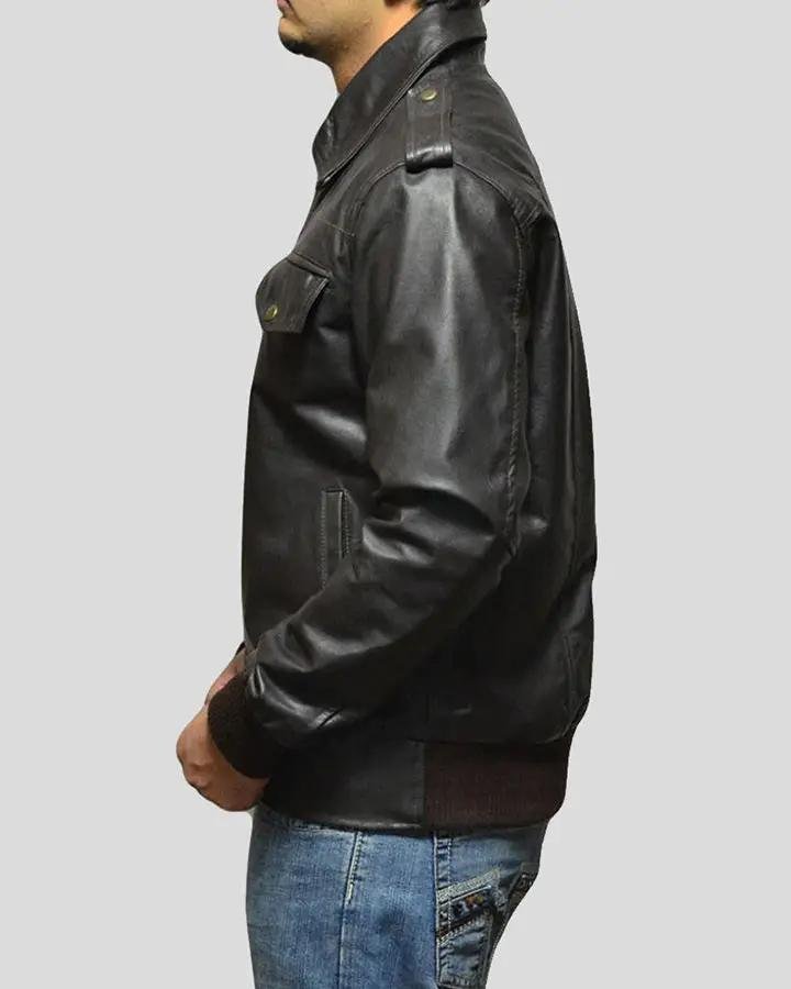 WILLY BLACK BOMBER LEATHER JACKET - Image 3