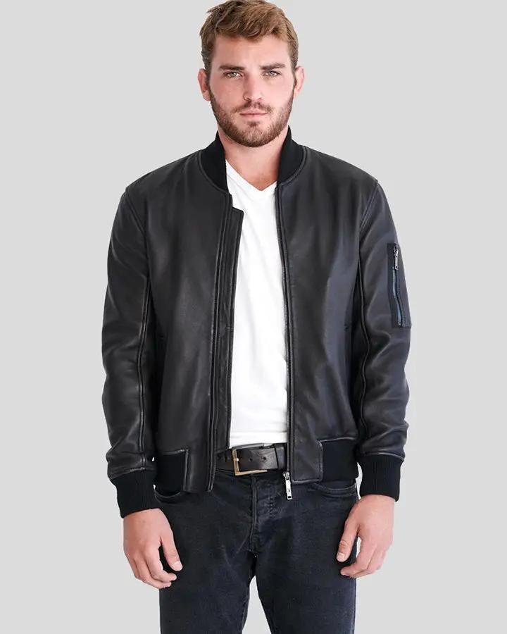 CLARK BLACK BOMBER LAMBSKIN LEATHER JACKET