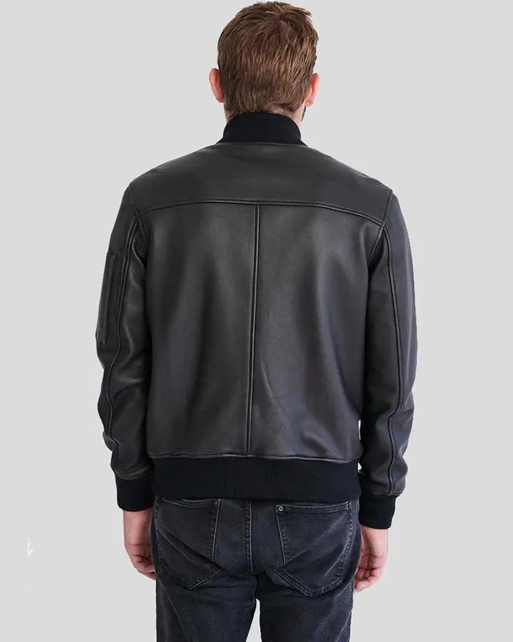 CLARK BLACK BOMBER LAMBSKIN LEATHER JACKET - Image 3