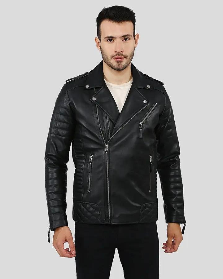 EZRA BLACK QUILTED LAMBSKIN LEATHER JACKET - Image 6