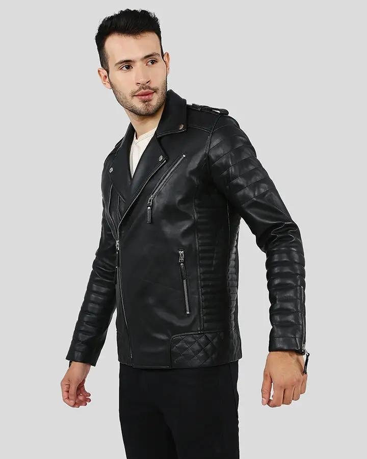 EZRA BLACK QUILTED LAMBSKIN LEATHER JACKET - Image 5