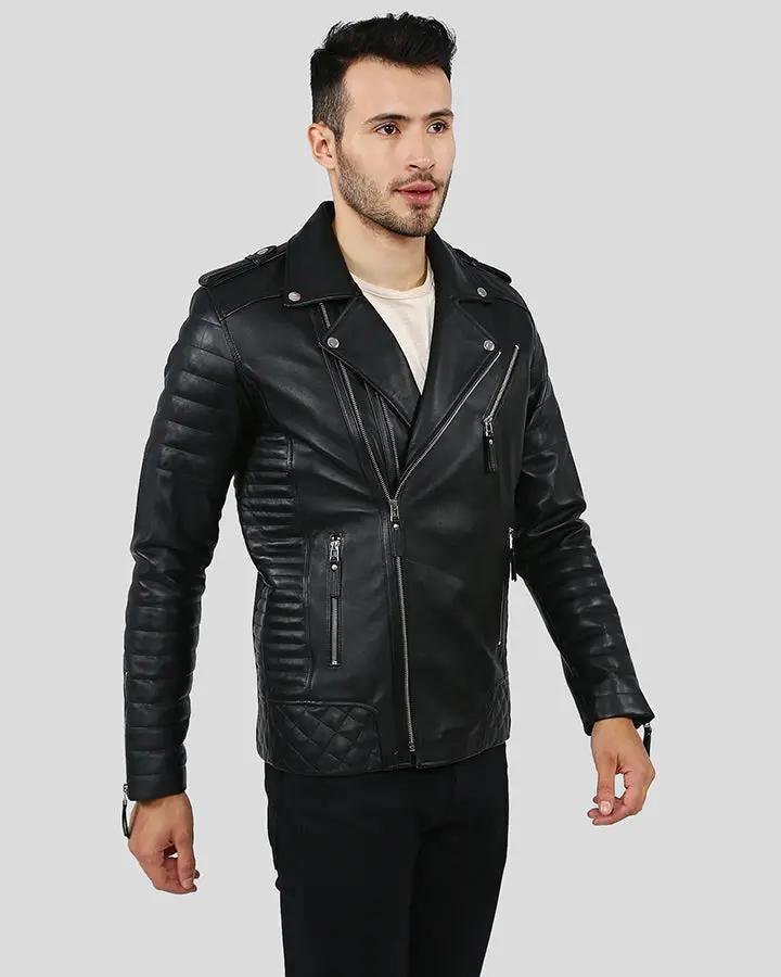 EZRA BLACK QUILTED LAMBSKIN LEATHER JACKET - Image 9