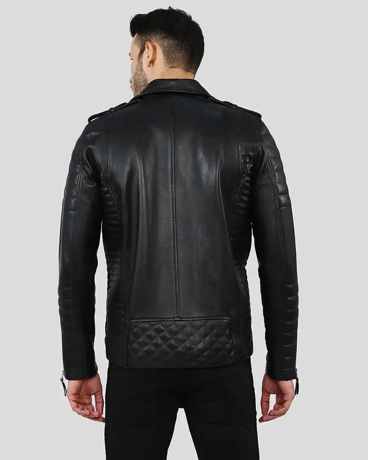 EZRA BLACK QUILTED LAMBSKIN LEATHER JACKET - Image 8