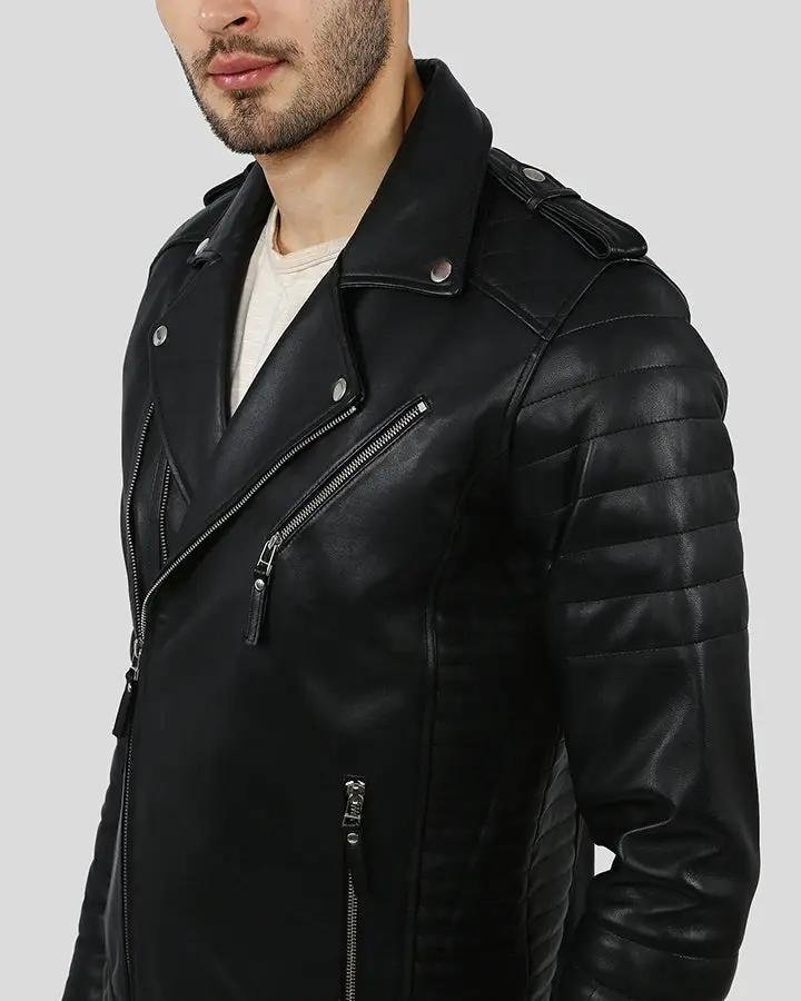 EZRA BLACK QUILTED LAMBSKIN LEATHER JACKET - Image 3