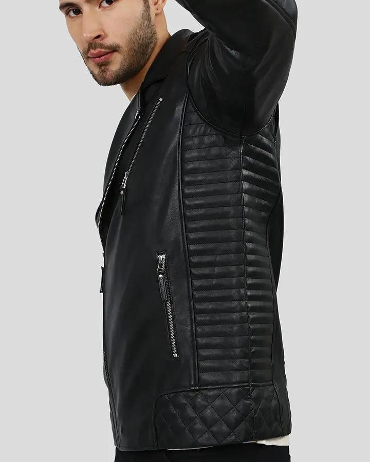 EZRA BLACK QUILTED LAMBSKIN LEATHER JACKET - Image 2