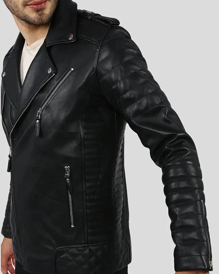 EZRA BLACK QUILTED LAMBSKIN LEATHER JACKET - Image 4