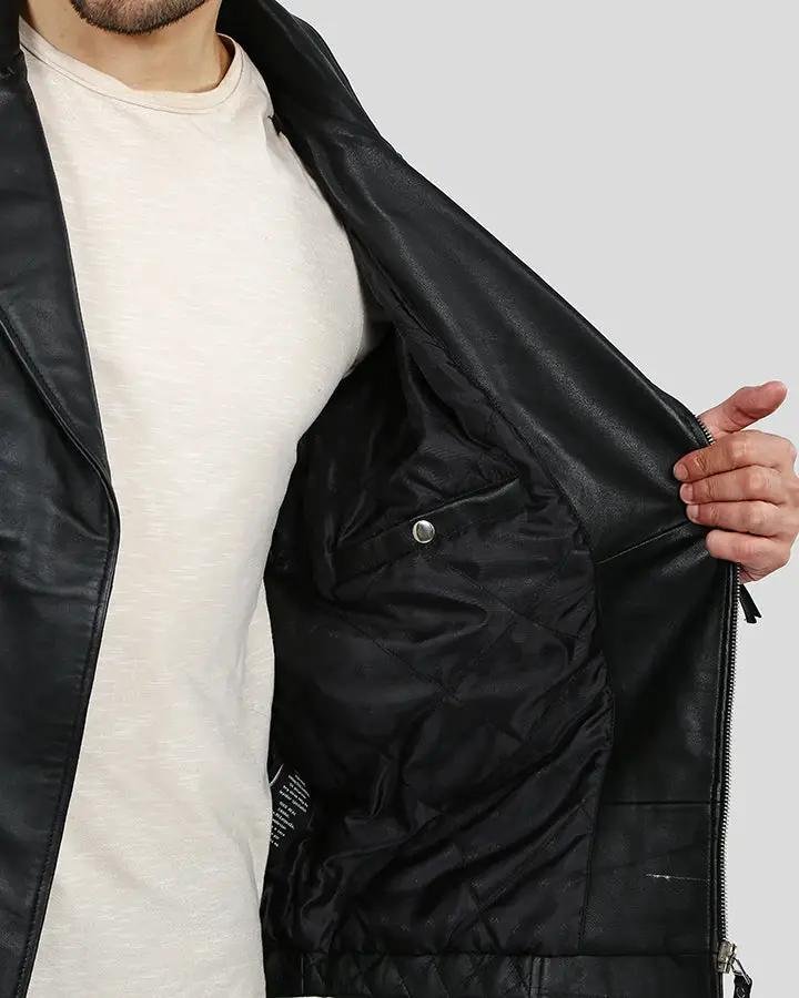 EZRA BLACK QUILTED LAMBSKIN LEATHER JACKET - Image 7