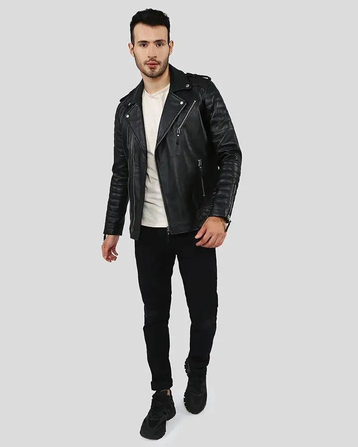 EZRA BLACK QUILTED LAMBSKIN LEATHER JACKET