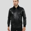 FLYNN BLACK BOMBER LEATHER JACKET