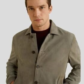 OREN GREY SUEDE BOMBER LEATHER JACKET