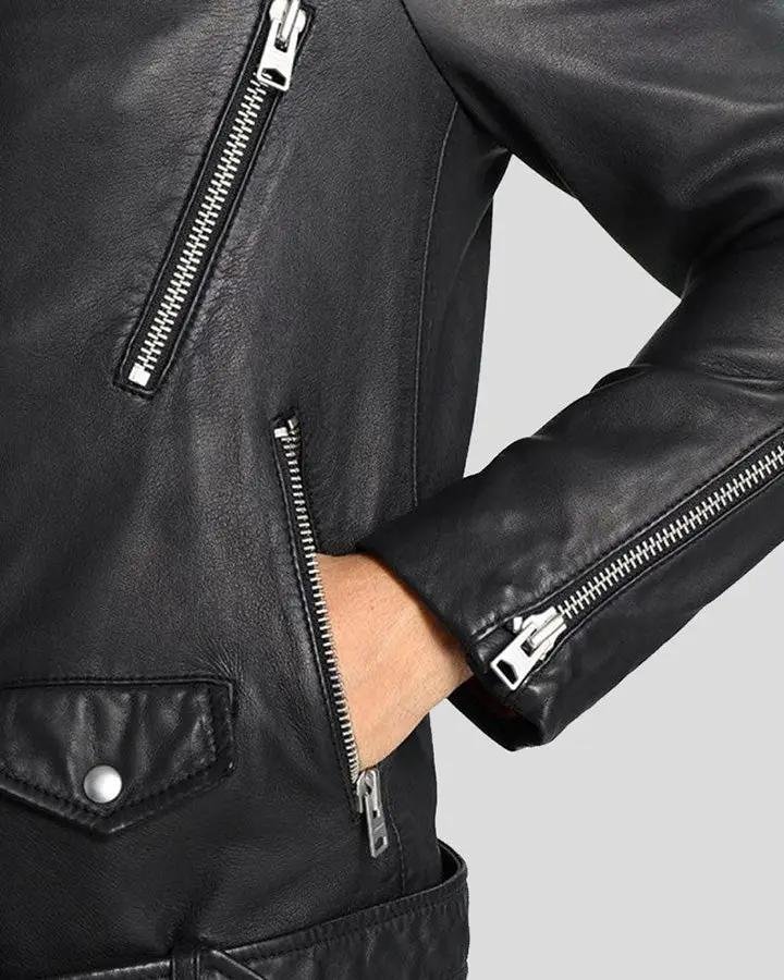 LUPE BLACK REMOVABLE HOODED LEATHER JACKET - Image 3