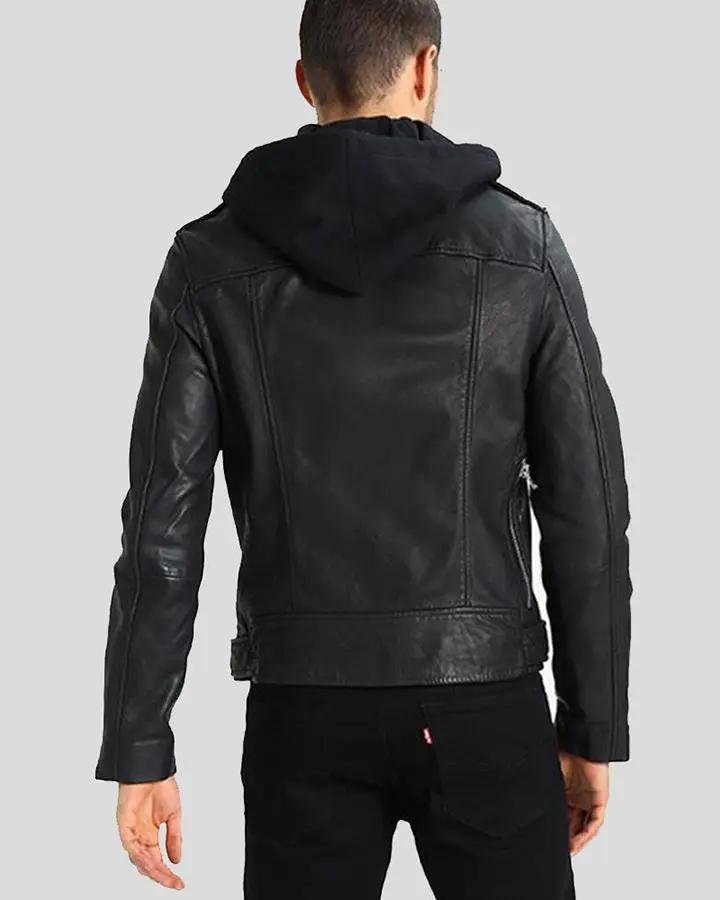 LUPE BLACK REMOVABLE HOODED LEATHER JACKET - Image 6