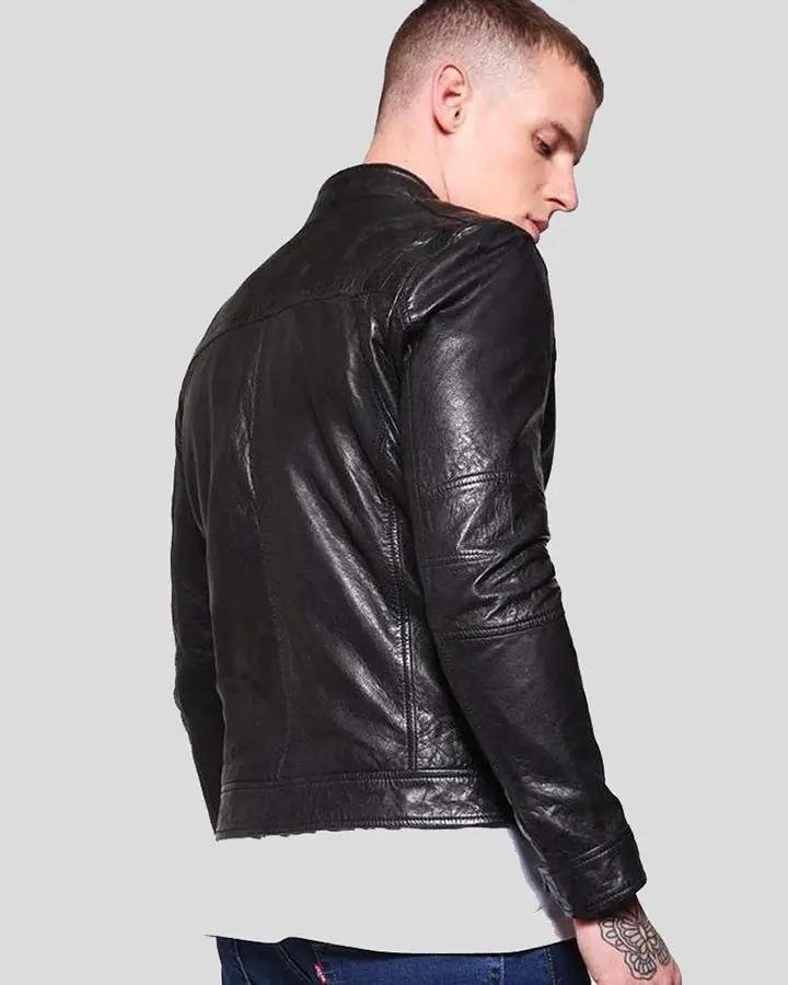 FERD BLACK SLIM FIT LEATHER RACER JACKET - Image 4